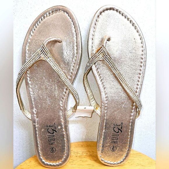 ROUGE Women's Gold Sparkly Flip Flops Size 9 BRAND NEW - Picture 1 of 6